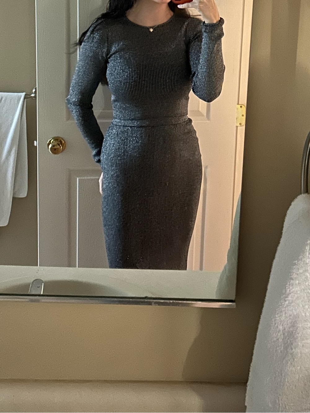 Zara Metallic Gray Ribbed Two-Piece Set